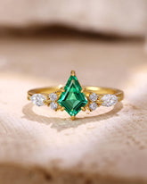 ZENOBIA Kite Cut Emerald Diamonds Cluster Engagement Ring